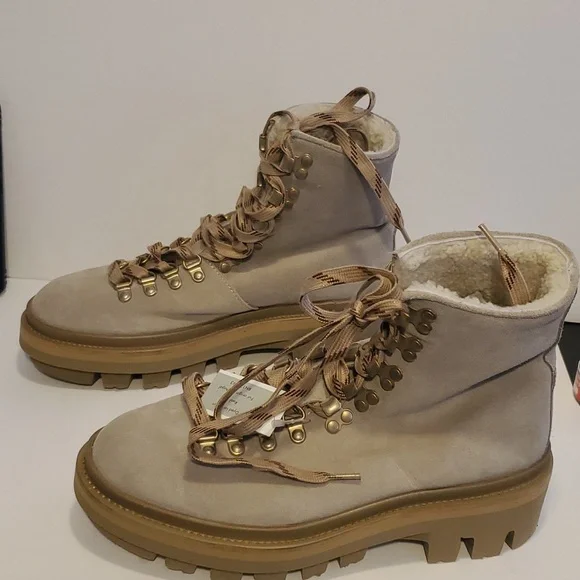Allsaints Wanda Suede & Shearling Hiking Boot In Gray Size 9 NWT'S - Picture 5 of 12